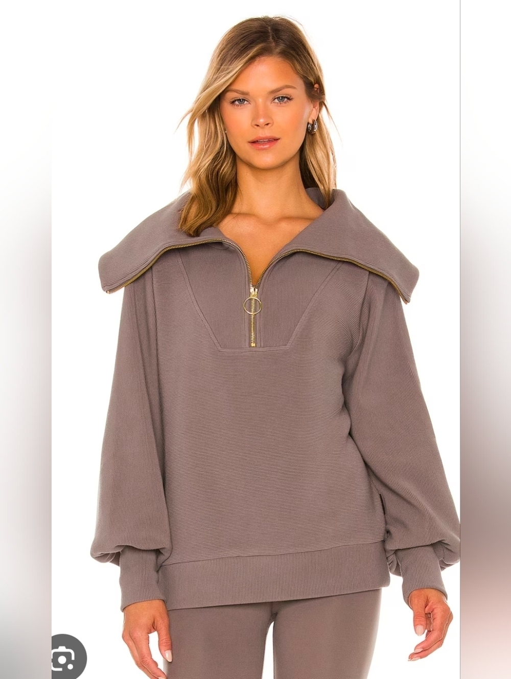 Varley Vine Half Zip Ottoman Pullover Charcoal Gray M Oversized Ribbed Sweatshir